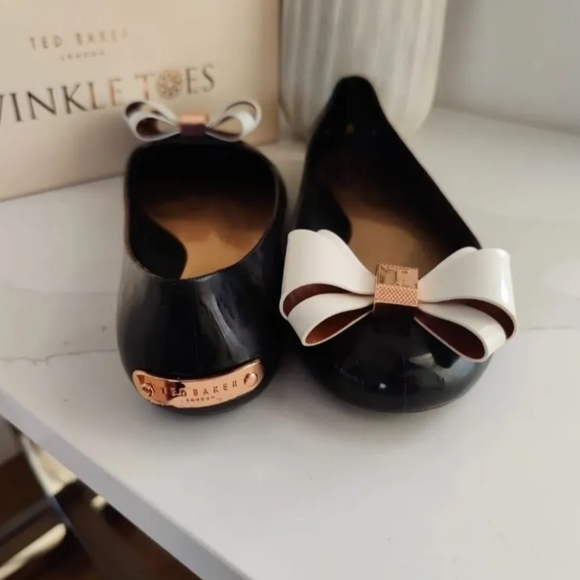 TED BAKER Bow Flats Slip On Shoes Ballerina Pumps UK6 EU439 Black Cream £55 - Picture 10 of 11